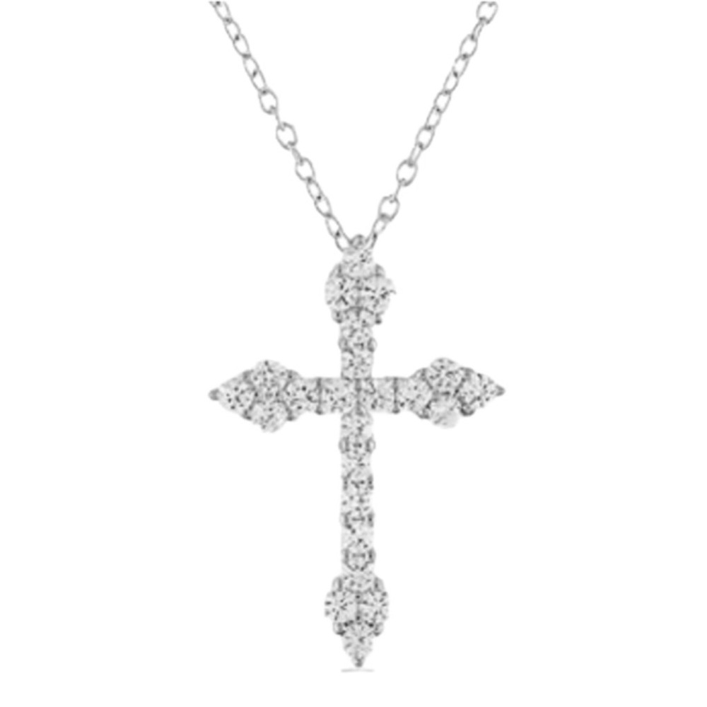 Lab Created White Sapphire Sterling Silver Cross Pendant Necklace